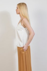 Satin basic top with knitted details ivory
