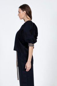 Poplin blouse with knitted details black