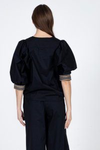 Poplin blouse with knitted details black