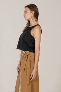 Poplin basic cropped top with knitted details black