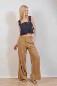 Linen blend cropped  top with knitted details black