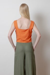 Linen blend cropped  top with knitted details orange