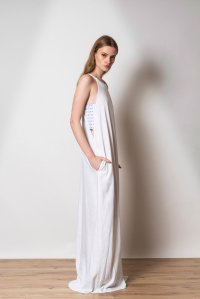 Linen blend cut-out dress with knitted details ivory