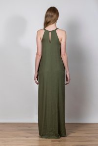 Linen blend cut-out dress with knitted details khaki
