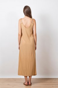 Φόρεμα από κρεπ με πλεκτές χειροποίητες λεπτομέρειες dark beige