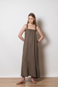 Tencel dress with knitted straps taupe