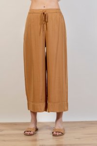 Cropped pants with knitted details summer camel