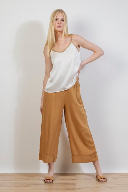 Cropped pants with knitted details summer camel