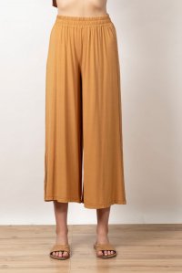 Ελαστικό φαρδύ παντελόνι με πλεκτές λεπτομέρειες summer camel