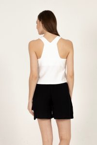 Sleeveless cropped top with knitted details ivory