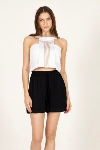 Linen sleevless top with knitted details white