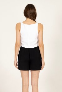Linen sleevless top with knitted details white