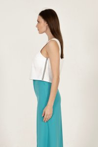 Stretch cropped sleeveless top with knitted details ivory