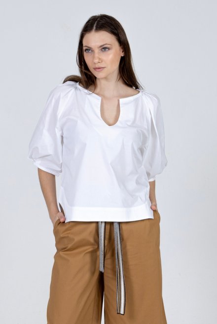 Poplin short-sleeved top white