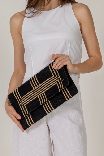 Cotton-lurex envelope bag black -tan gold