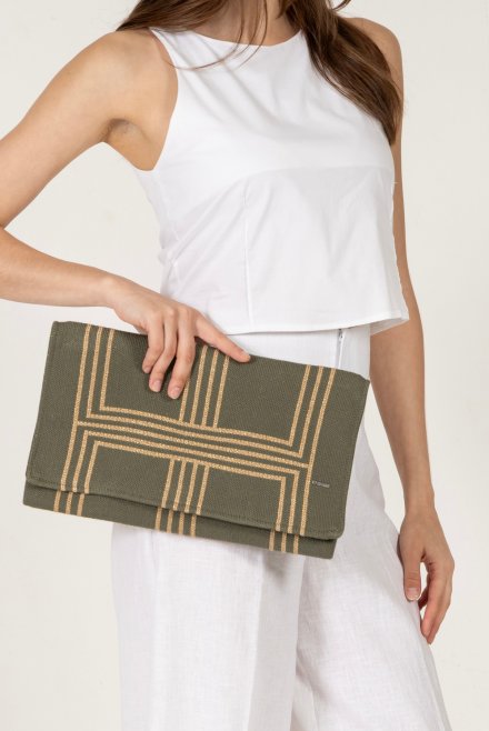 Cotton-lurex envelope bag khaki -tan gold