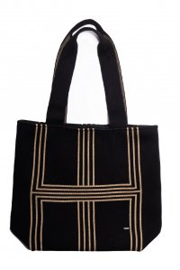 Cotton-lurex tote bag black -tan gold