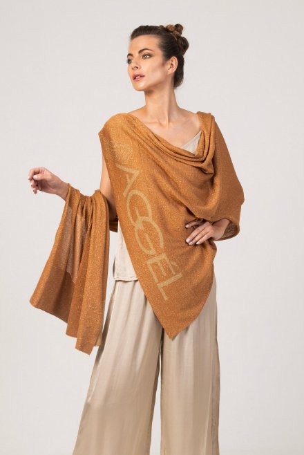 Lurex Aggel logo knitted wrap bronze -tan gold