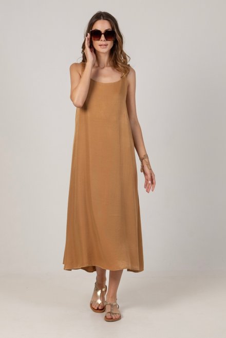 Slip midi dress with knitted details summer camel