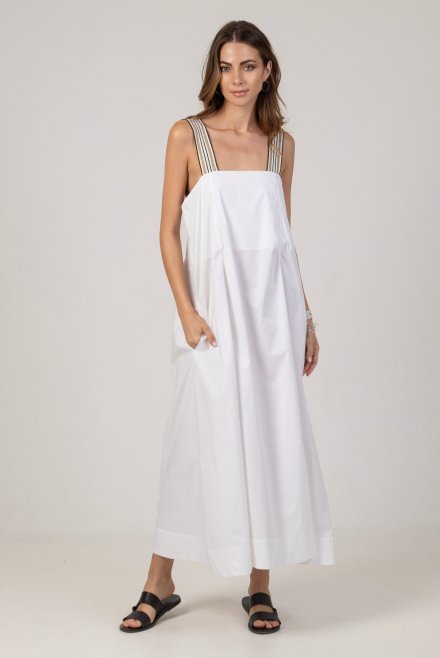 Μίντι φόρεμα από ποπλίνα με πλεκτές λεπτομέριες white