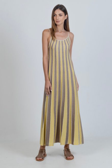 Lurex πολύχρωμο μάξι αμάνικο φόρεμα elephant -lime -beige gold