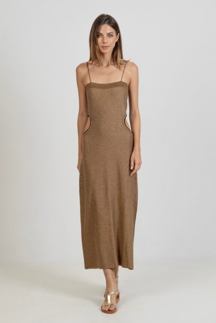 Βαμβακερό-lurex μίντι φόρεμα με cut-out warm sand