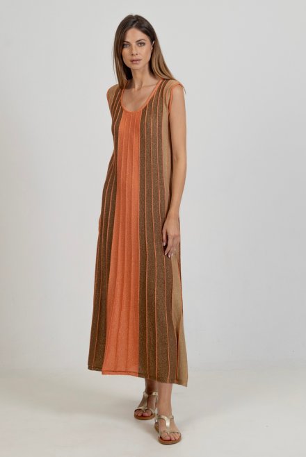 Lurex πολύχρωμο μακρύ φόρεμα tan gold -orange -bronze