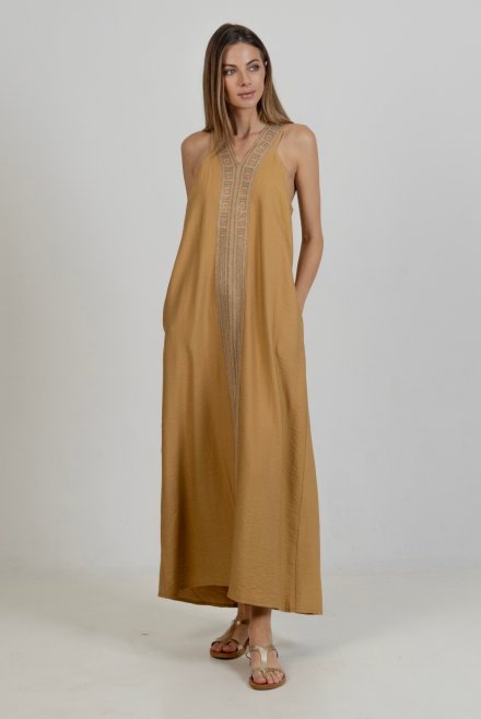 Midi dress with knitted details camel