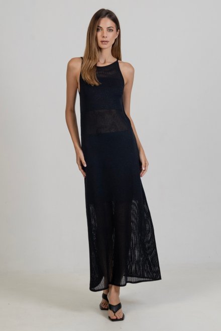 Βαμβακερό-lurex τρυπητό μάξι φόρεμα black
