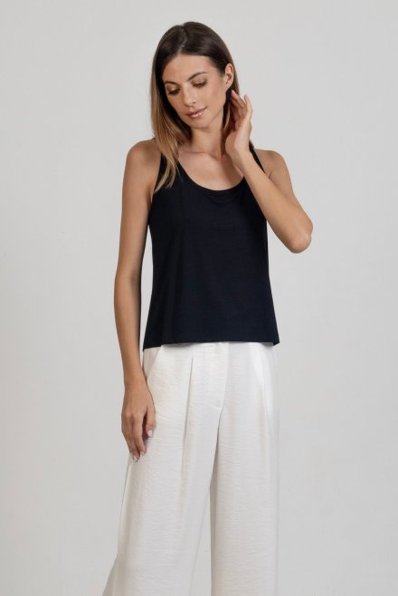 Jersey sleeveless top with knitted details black