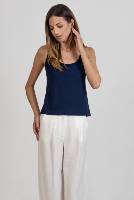 Jersey sleeveless top with knitted details navy
