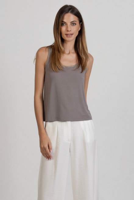 Jersey sleeveless top with knitted details pouro