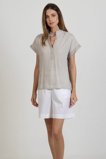 Linen blend blouse with knitted details ice