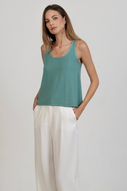 Jersey sleeveless top with knitted details teal