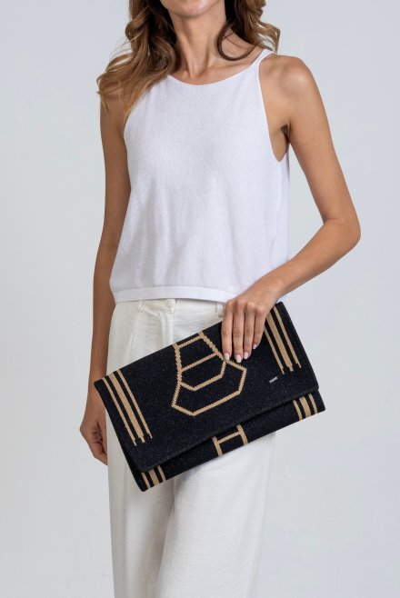 Βσμβακερή-lurex τσάντα φάκελος με πολύγωνο black -tan gold