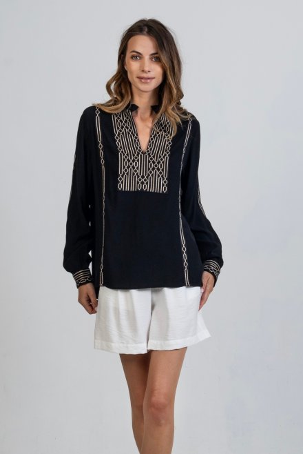 Crepe marocaine blouse with knitted details black