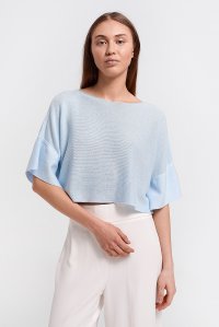 CROPPED BLOUSE WITH MIDI SLEEVES azure