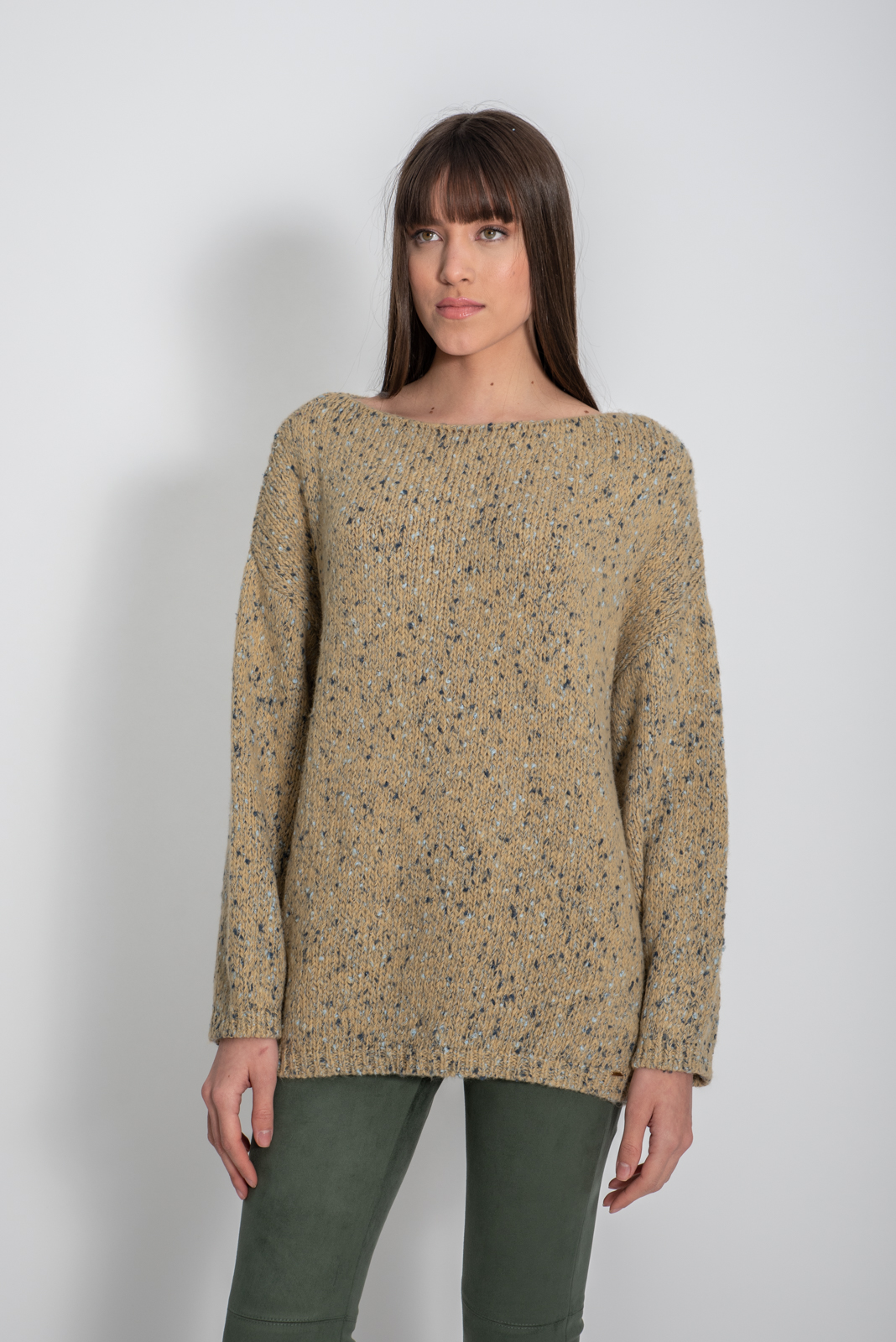 Tweed knit cropped sweater beige - aggel.eu