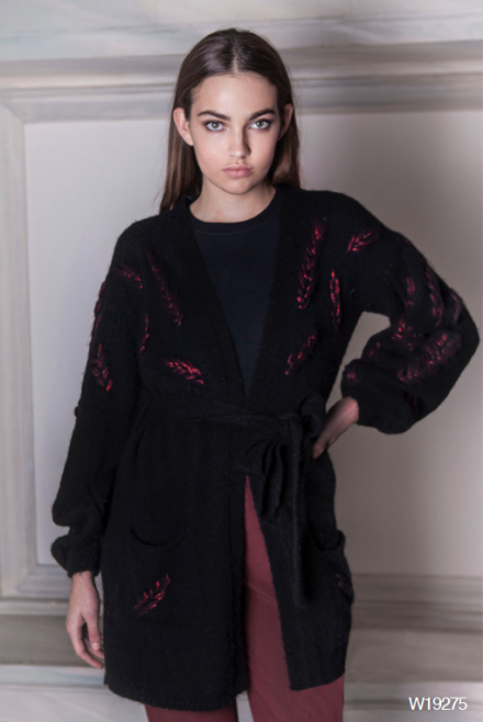 Mohair cardigan with handmade embroidery with belt