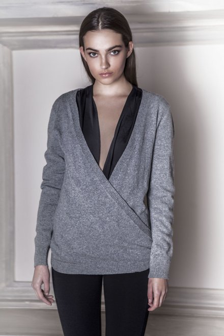 Wrap knitted blouse medium grey