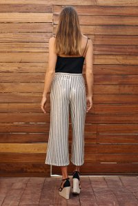 3/4 wide legs trousers with paints ivory-black