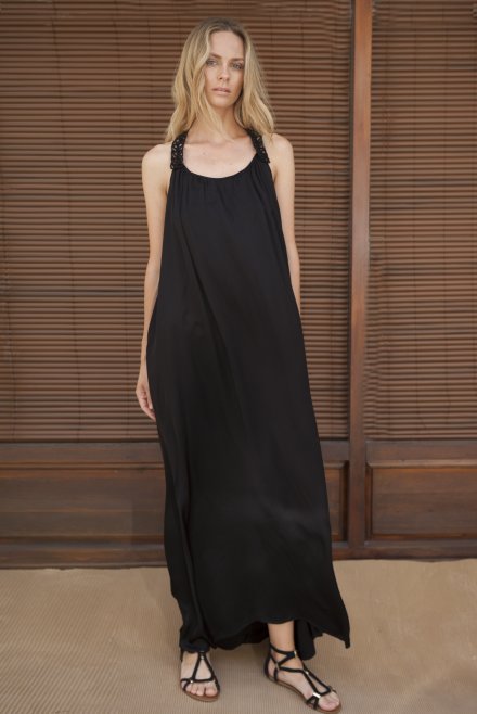 Maxi dress with knitted strip in the bac black