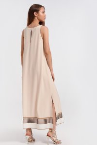Maxi dress  with gold stripes at the endings- 96% Pes-4% Sp ivory