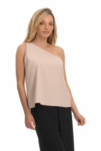 one shoulder top with knitted details beige