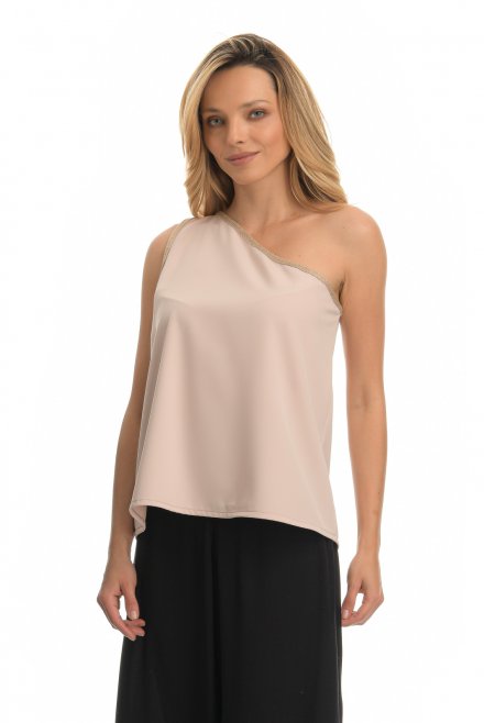 one shoulder top with knitted details beige