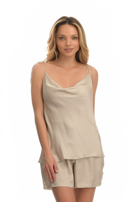 Camisole top with cowls and gold lurex beige