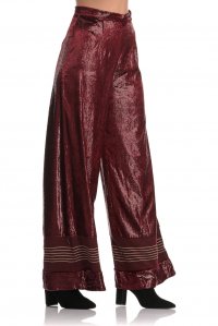 Fabric pants metallic with knitted details bordeuax