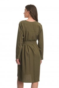Tencel shirt dress with round neck olive green