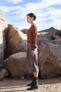 Checked cropped wide leg pants camel