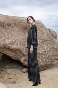 Wool blend jacquard striped sweater black